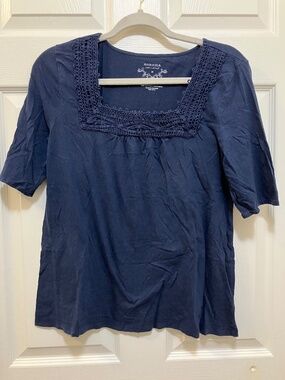 Sonoma navy blue elbow sleeve square neck blouse shirt size M